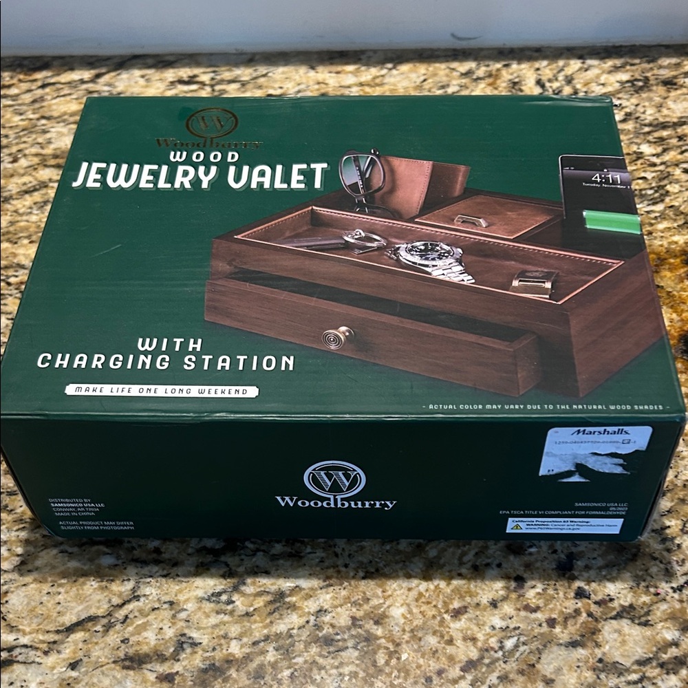 Brown Jewelry Valet with Charging Station